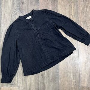 Madewell Black Denim 1/4 Button Cotton Blouse Top size small